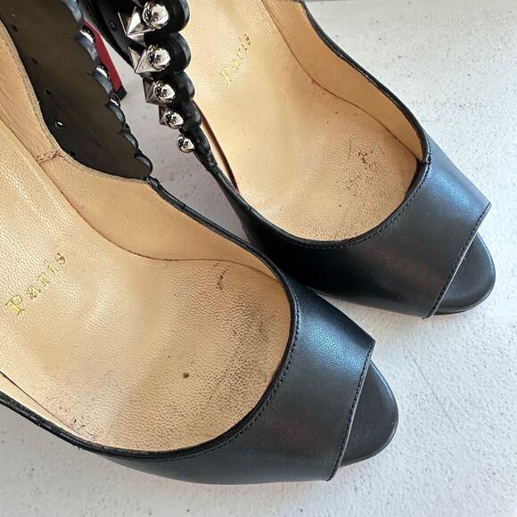 Christian Louboutin Womens Roucouloulou Pumps High Heel Black Studded Size 35 - Picture 7 of 16